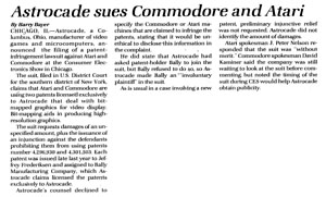 Astrocade Sues Commodore and Atari